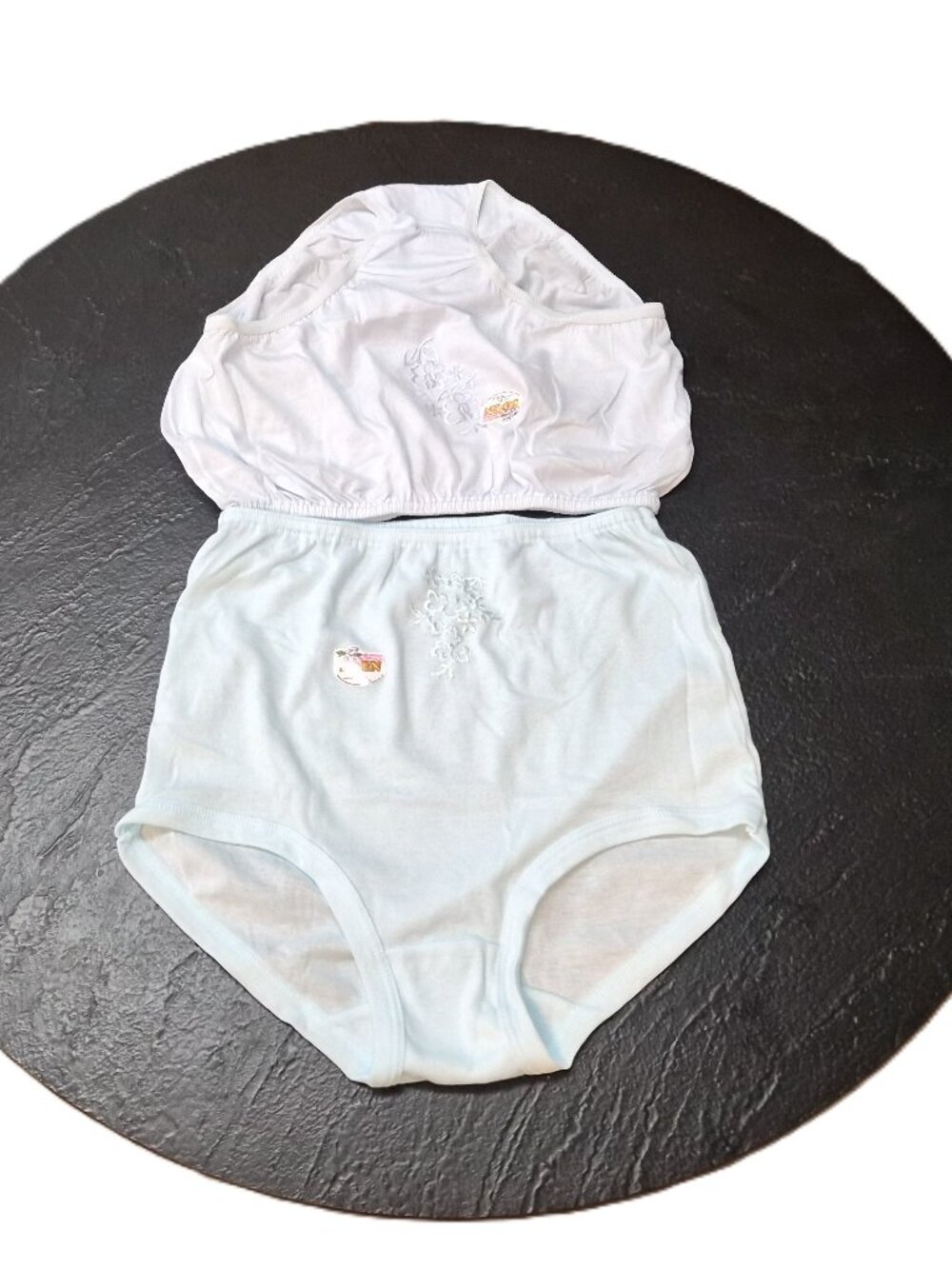 Vintage So-En Embroidered Briefs Set of 2 – Pastel Blue Floral Kawaii Softcore